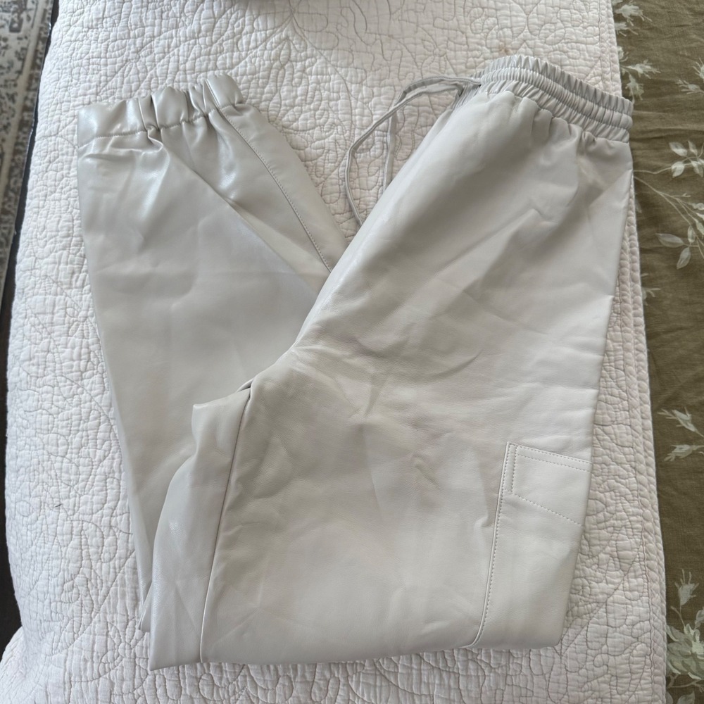Mustard Seed Womens S Cream Faux Leather Jogger Pants High Rise